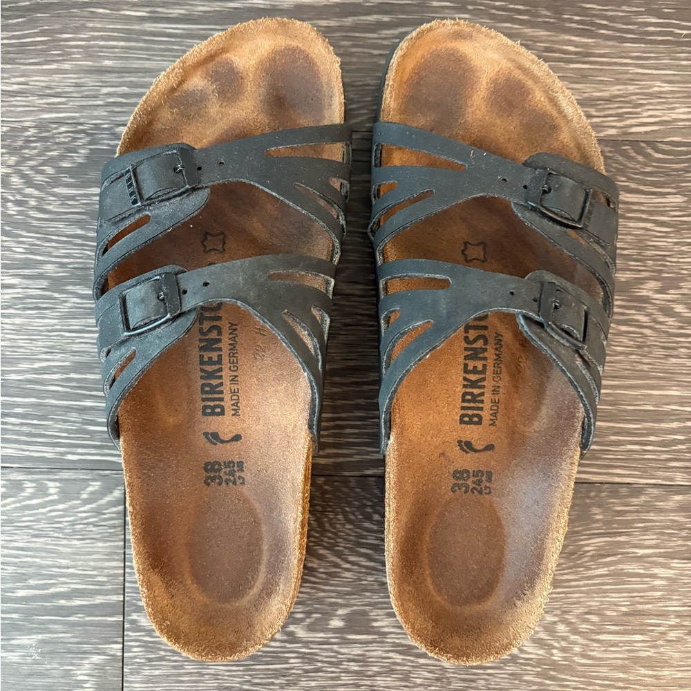 Birkenstock GRANADA Black Leather Sandals with Buckles - size 38 (7.5)